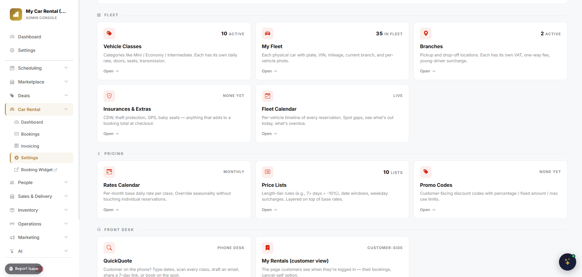 Rent-a-Car Fleet & pricing setup