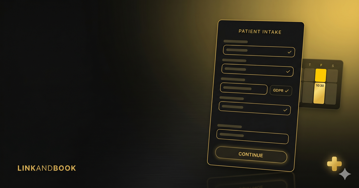 Patient intake form with GDPR badge and appointment slot