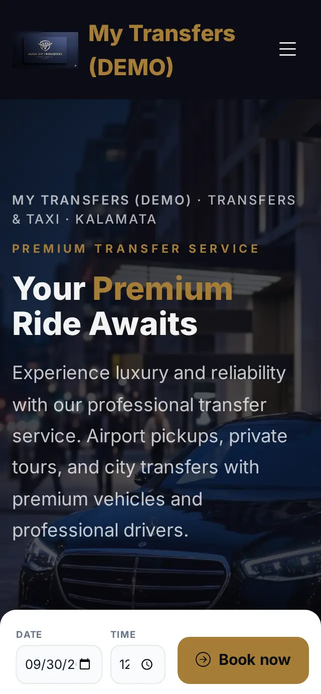 Transfers & taxis: the website on a phone
